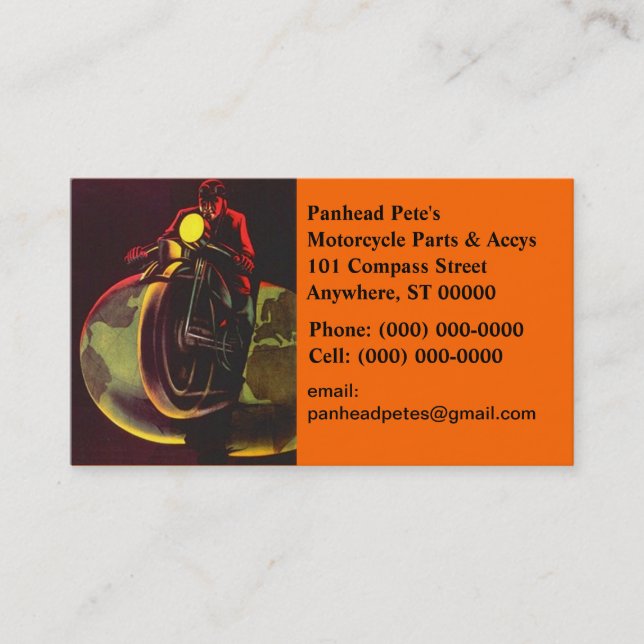 Tarjeta de visita del globo de la motocicleta del (Anverso)