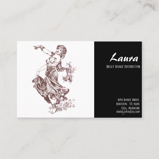 Tarjeta de visita del instructor de danza Belly (Anverso)
