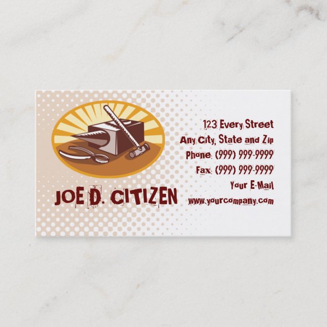 tarjeta de visita del martillo del herrero (Anverso)