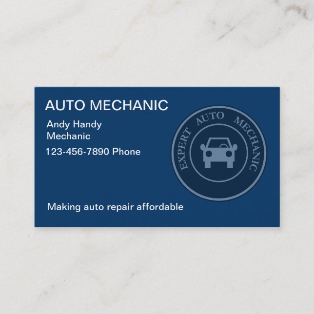 Tarjeta de visita del mecánico de automóviles (Anverso)