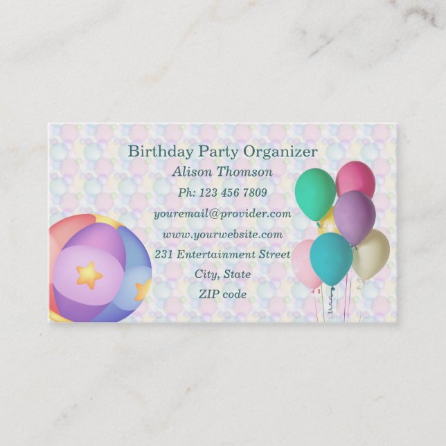 Tarjeta de visita del organizador de la fiesta de (Anverso)