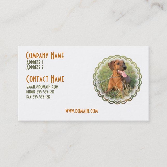 Tarjeta de visita del perro de Rhodesian Ridgeback (Anverso)