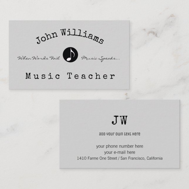 tarjeta de visita del profesor de música con nota  (Anverso / Reverso)