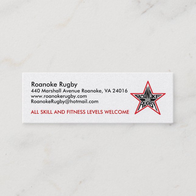 TARJETA DE VISITA DEL RUGBI DE ROANOKE (Anverso)