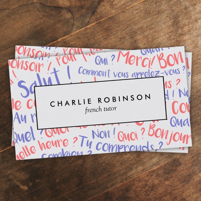 Tarjeta de visita del tutor francés azul y rojo (Subido por el creador)