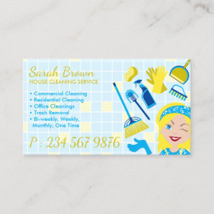 Tarjeta De Visita Delantal de limpieza doméstico azul suave con guan
