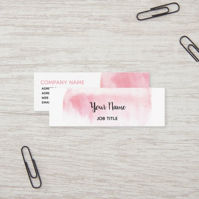 Tarjeta de visita delgada de la acuarela rosada (Anverso/Reverso In Situ)