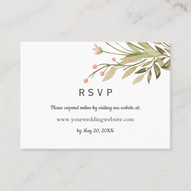 Tarjeta De Visita Delicada boda de prado rosado RSVP sitio web en lí (Anverso)