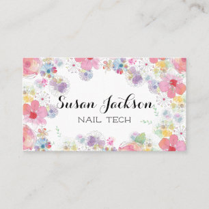 Tarjeta De Visita Delicado Floral Soft Multicolor Script Business