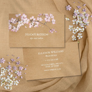 Tarjeta De Visita Delicado Florecer Floral Rosa Rústico Kraft