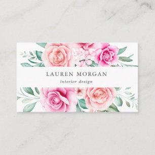 Tarjeta De Visita delicado jardín de rosas rosadas florales