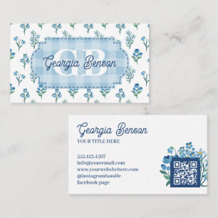 Tarjeta De Visita Delicado Monograma Floral Azul Cottagecore