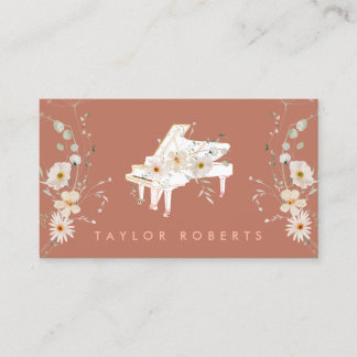 Tarjeta De Visita delicado piano blanco de ramo
