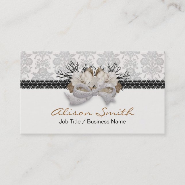 Tarjeta De Visita Delicate crystals bow with black lace (Anverso)