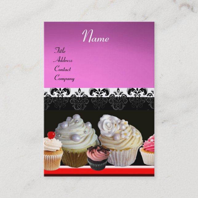 Tarjeta De Visita DELICIOSOS CUPCAKES DESIERTOS, Violeta Púrpura Ros (Anverso)