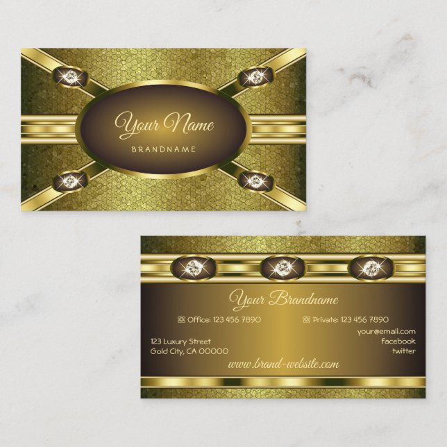 Tarjeta De Visita Deluxe Gold Shimmer con Diamantes de imitación Lum (Anverso / Reverso)