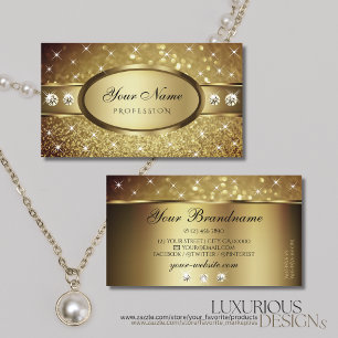 Tarjeta De Visita Deluxe Golden Purpurina Estrellas Diamantes Excele