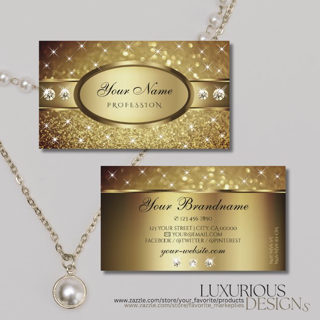 Tarjeta De Visita Deluxe Golden Purpurina Estrellas Diamantes Excele (Subido por el creador)
