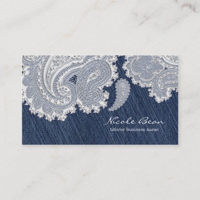 Tarjeta De Visita Denim Jean y encaje blanco Elegante Boda (Anverso)