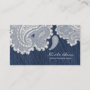 Tarjeta De Visita Denim Jean y White Lace Elegant Wedding