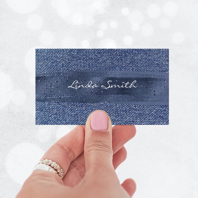 Tarjeta De Visita Denim Purpurinoso Navy Brush Stroke (Denim Glittery Navy Brush Stroke Business Card)