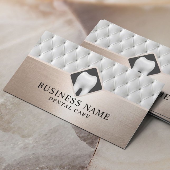 Tarjeta De Visita Dental Care Luxury Leather & Rosa Gold Dentist (Subido por el creador)
