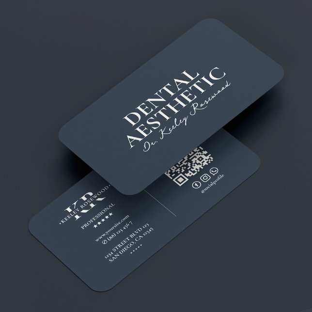 Tarjeta De Visita Dental Estética Carbón Azul Dentista Cosmético (Dental Aesthetic Charcoal Blue Cosmetic Dentist Business Card
)