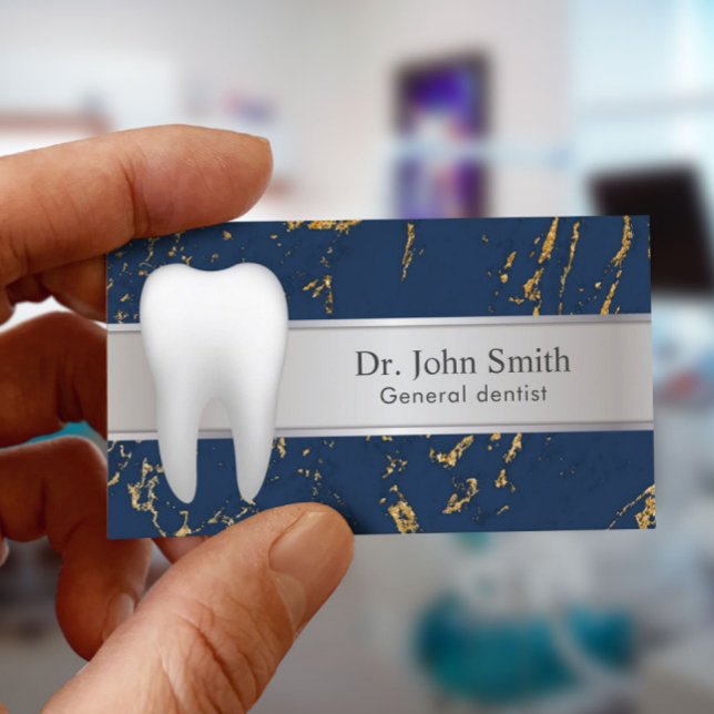 Tarjeta De Visita Dental Moderno Navy Gold Marble Silver Dentist (Subido por el creador)
