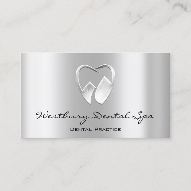 Tarjeta De Visita Dental Studio Smile Logo Dentista Gris Plateado (Anverso)