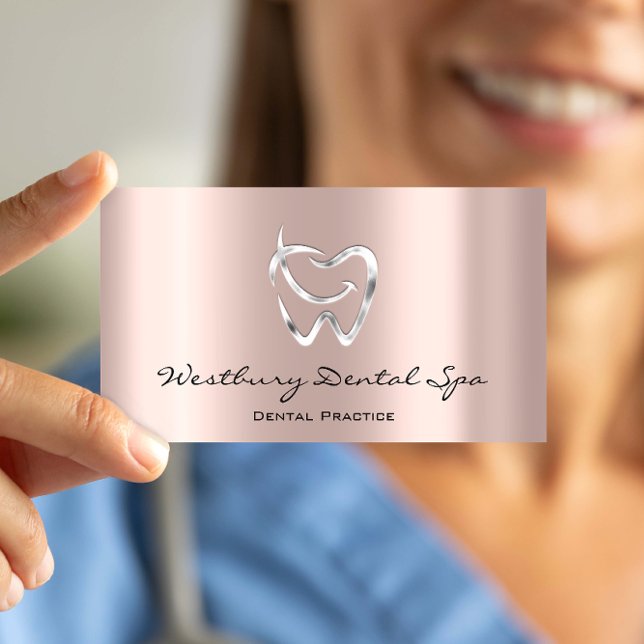 Tarjeta De Visita Dental Studio Smile Logo Rosa de Rubor Dentist (Dental Studio Smile Logo Blush Rose Dentist Business Card)