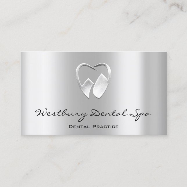 Tarjeta De Visita Dental Studio Smile Logo Silver Gray Metallic (Anverso)