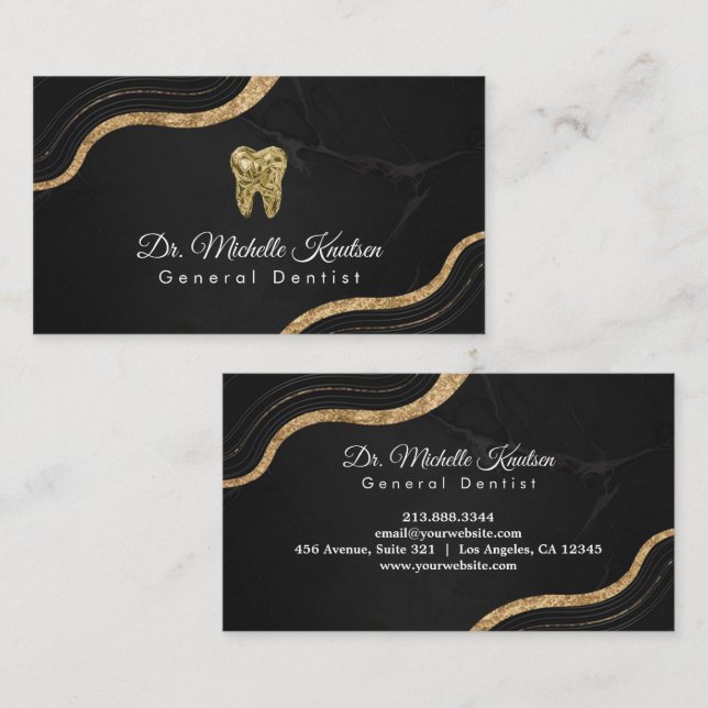 Tarjeta De Visita Dentil Tooth Profesional Dental Care oro negro (Anverso / Reverso)