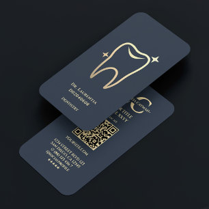Tarjeta De Visita Dentist Dental Elegant Gold Charcoal Blue