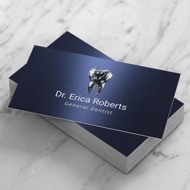 Tarjeta De Visita Dentist Diamond Tooth Moderno Navy Blue Dental Car (Subido por el creador)