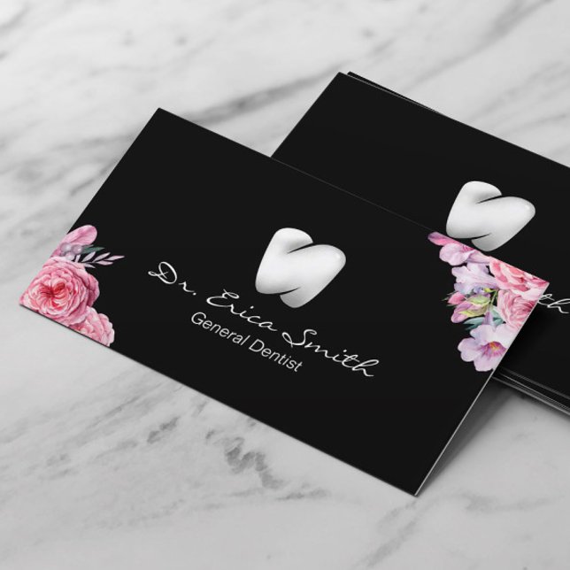 Tarjeta De Visita Dentist Floral Moderno Tooth Logo Dental Care (Subido por el creador)