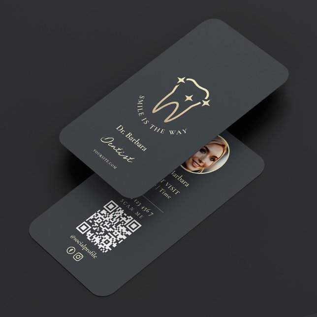 Tarjeta De Visita Dentist Gold Tooth Dark Blue Gray Modern (Dentist Gold Tooth Dark Blue Grey Modern Business Card
)