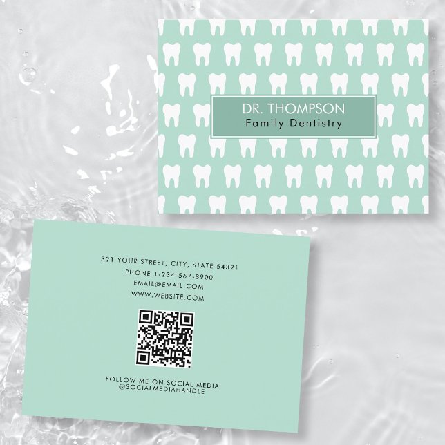 Tarjeta De Visita Dentist Logotipo dental Odontología QR Código Medi (Dentist Tooth Logo Dentistry QR Code Social Media Business Card)
