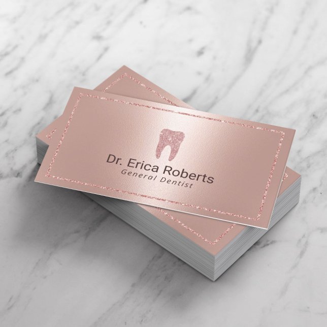 Tarjeta De Visita Dentist Modern Rose Gold Metallic Dental Office (Subido por el creador)