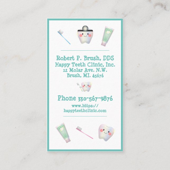 Tarjeta De Visita Dentist Office Dental Typography Name Teeth Kids (Reverso)
