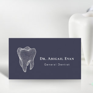 Tarjeta De Visita Dentista Azul Marino Profesional Moderno 3D Diente