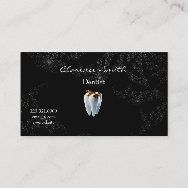 Tarjeta De Visita Dentista Black Starry Night Gold Tooth (Anverso)
