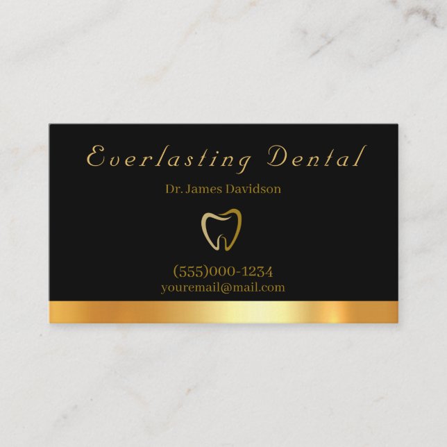 Tarjeta De Visita Dentista de dientes de oro de lujo profesional (Anverso)