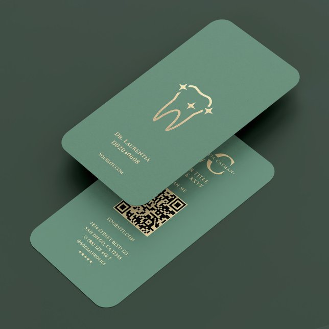 Tarjeta De Visita Dentista dental dental moderno Dusty oro Verde azu (Modern Dentist Dental Dusty Teal Gold Tooth Business Card
)