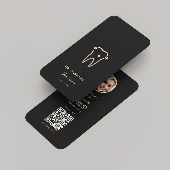 TARJETA DE VISITA DENTISTA DENTAL MODERNO ORTHODONTISTA ORO NEGRO (MODERN DENTAL DENTIST ORTHODONTIST BLACK GOLD BUSINESS CARD
)