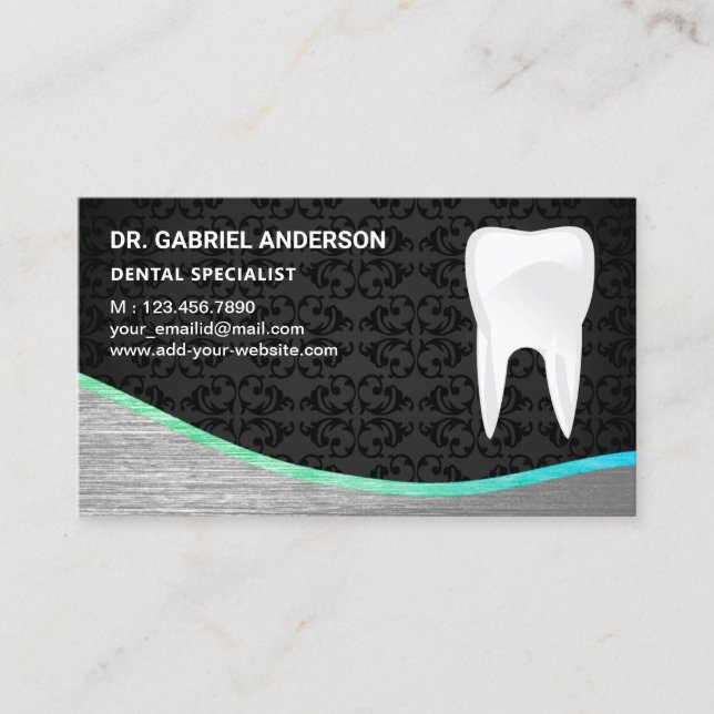 Tarjeta De Visita Dentista dentario de la clínica dental de acero Da (Anverso)