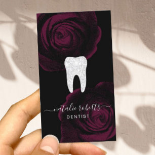 Tarjeta De Visita Dentista Diente Borgoña Red Floral Dental Office