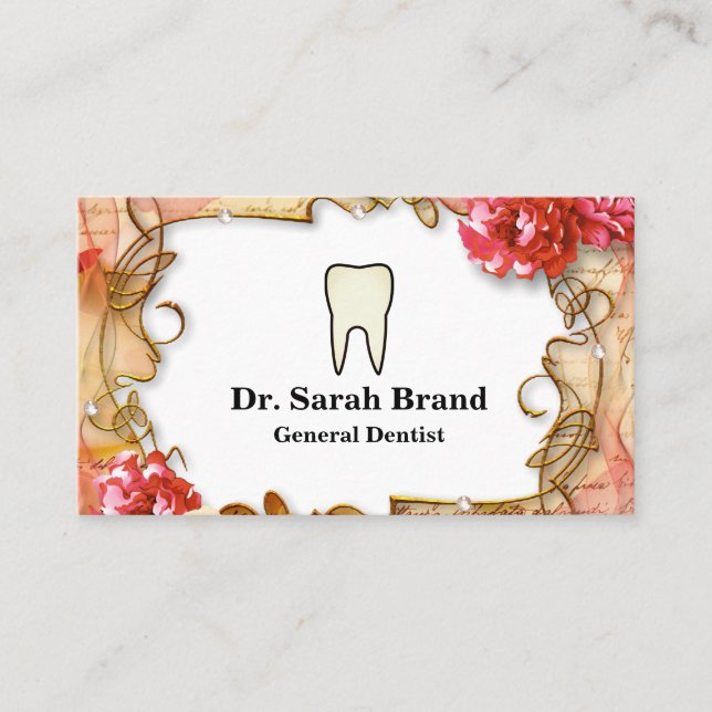 Tarjeta De Visita Dentista Elegante Dentario Floral Cuidado dental (Anverso)