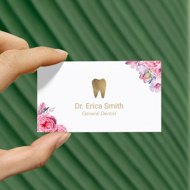 Tarjeta De Visita Dentista Elegante Floral Gold Tooth Dental Care (Subido por el creador)