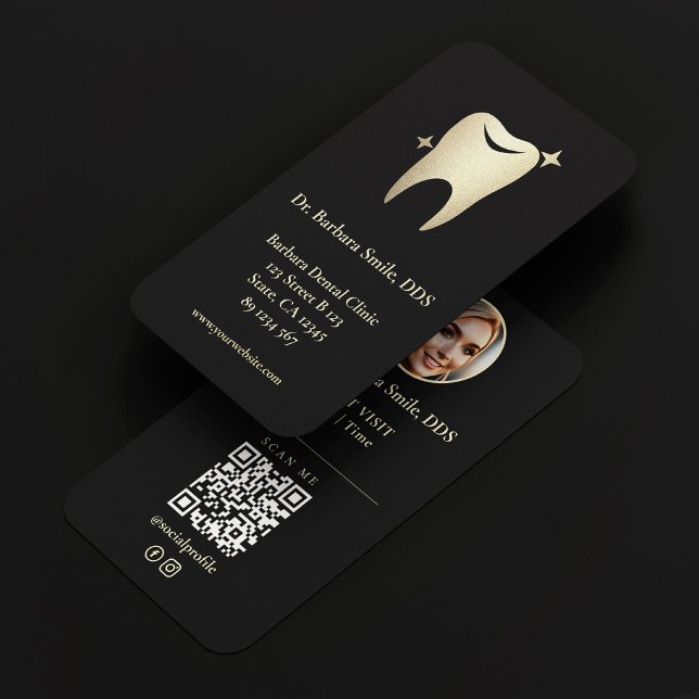 Tarjeta De Visita Dentista Implante Dental Cosmético Elegante Oro Ne (Dentist Dental Implant Cosmetic Elegant Black Gold Business Card
)