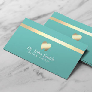 Tarjeta De Visita Dentista Moderno Gold Stripe Turquoise Cuidado den